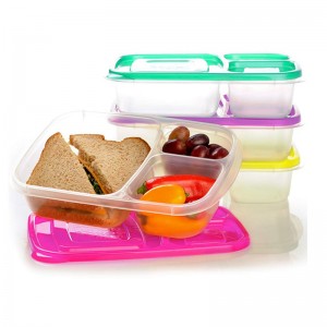 Portable Easy School / Office 3 Compartment Bento Lunch Box Meal Prep Food Container